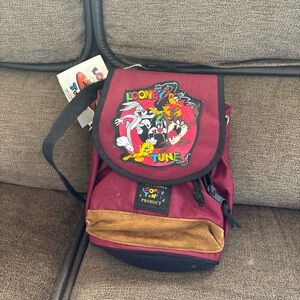 VTG 1995 Looney Tune Mini Backpack Purse Burgundy  Warner Brothers